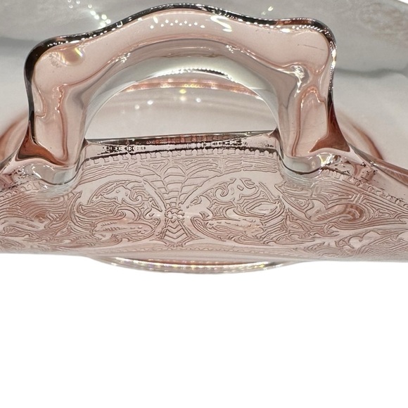 Vintage Pink Depression Glass Folded Edge Etched Platter/Bowl with handles - Picture 11 of 15